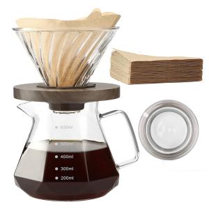 Elegant Pour Over Coffee Maker 600ml with Walnut Handle