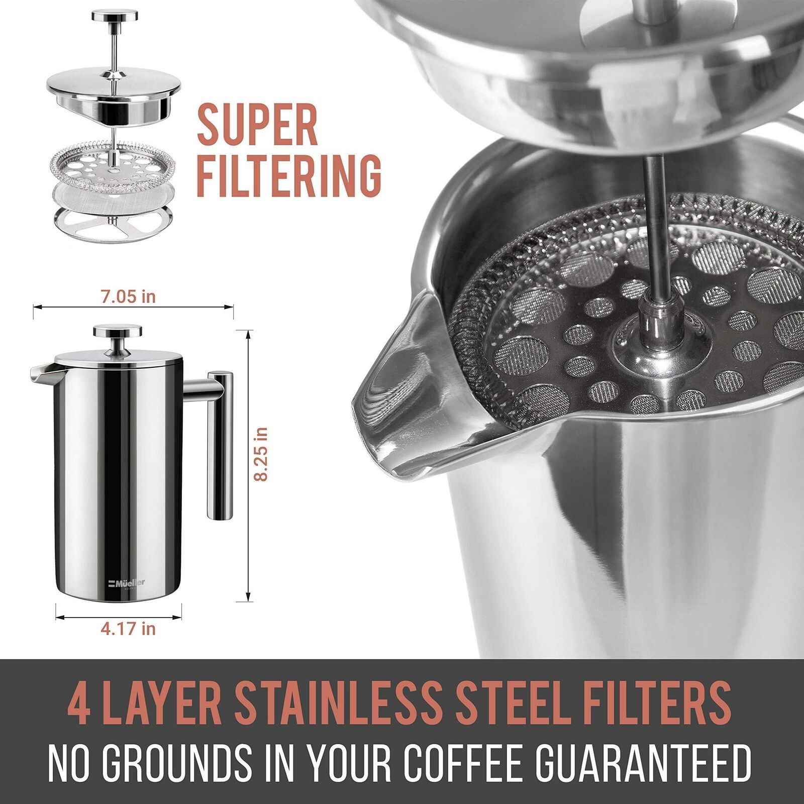 Mueller Double Insulated Stainless Steel French Press