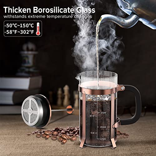 QUQIYSO Stainless Steel French Press, Heat Resistant Glass