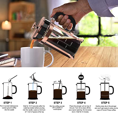 QUQIYSO Stainless Steel French Press, Heat Resistant Glass
