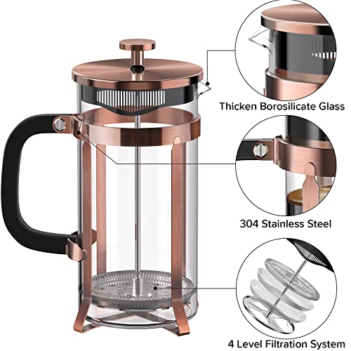 QUQIYSO Stainless Steel French Press, Heat Resistant Glass