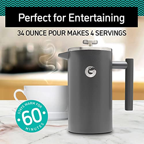 Coffee Gator French Press + Travel Jar - 34oz Gray