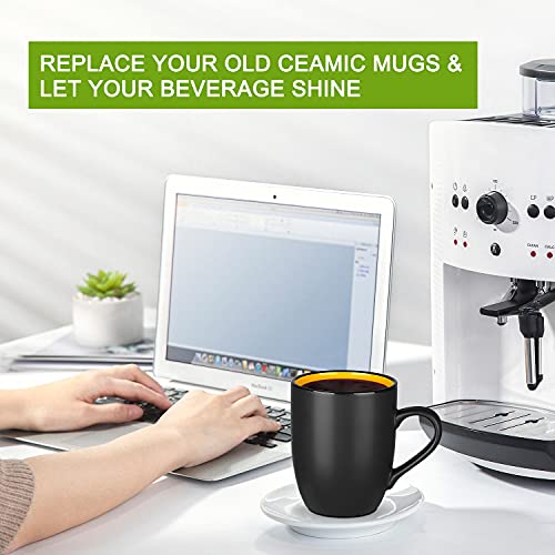 Large Coffee Mug Set, Matte Black Porcelain, 16oz