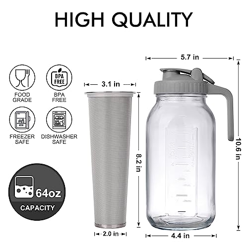 64 oz Cold Brew Mason Jar with Stainless Steel Filter