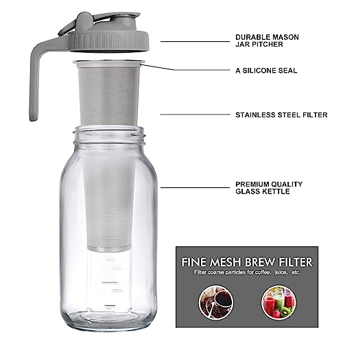 64 oz Cold Brew Mason Jar with Stainless Steel Filter