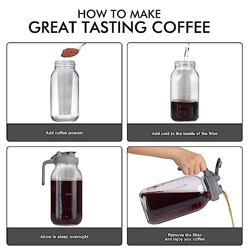 64 oz Cold Brew Mason Jar with Stainless Steel Filter