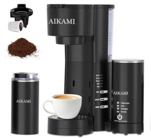 4-in-1 Mini Coffee Maker with Milk Frother