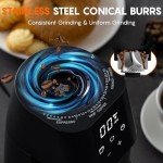 Ollygrin Electric Burr Coffee Grinder with Timer