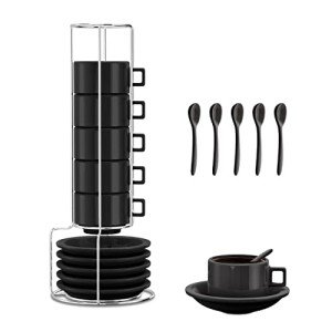 Stackable Espresso Cups and Saucers Set