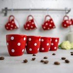 Red Polka Dot Ceramic Espresso Cups Set of 4