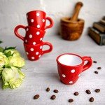 Red Polka Dot Ceramic Espresso Cups Set of 4