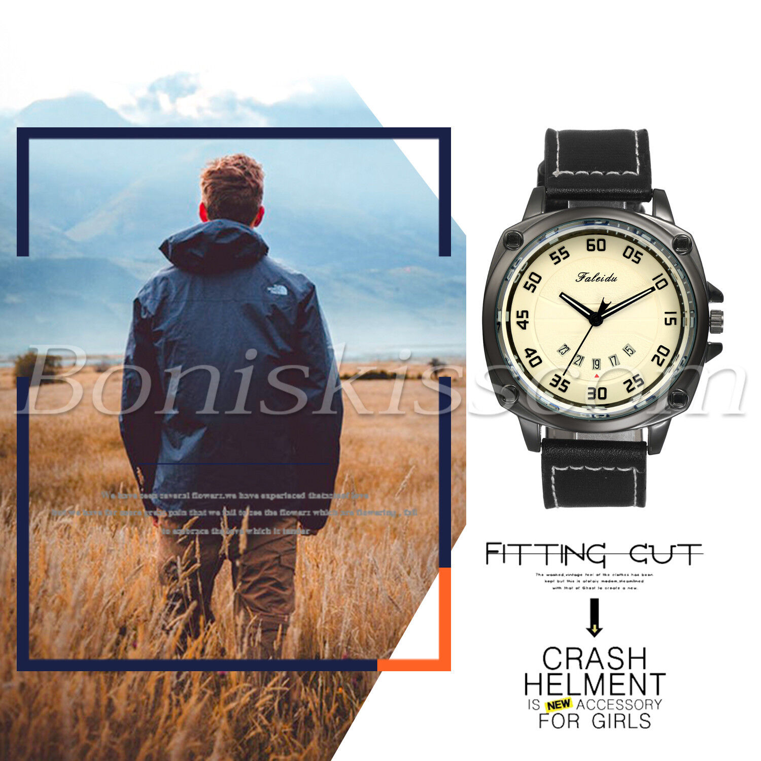 Men's Retro Leather Strap Date Analog Wrist Watch