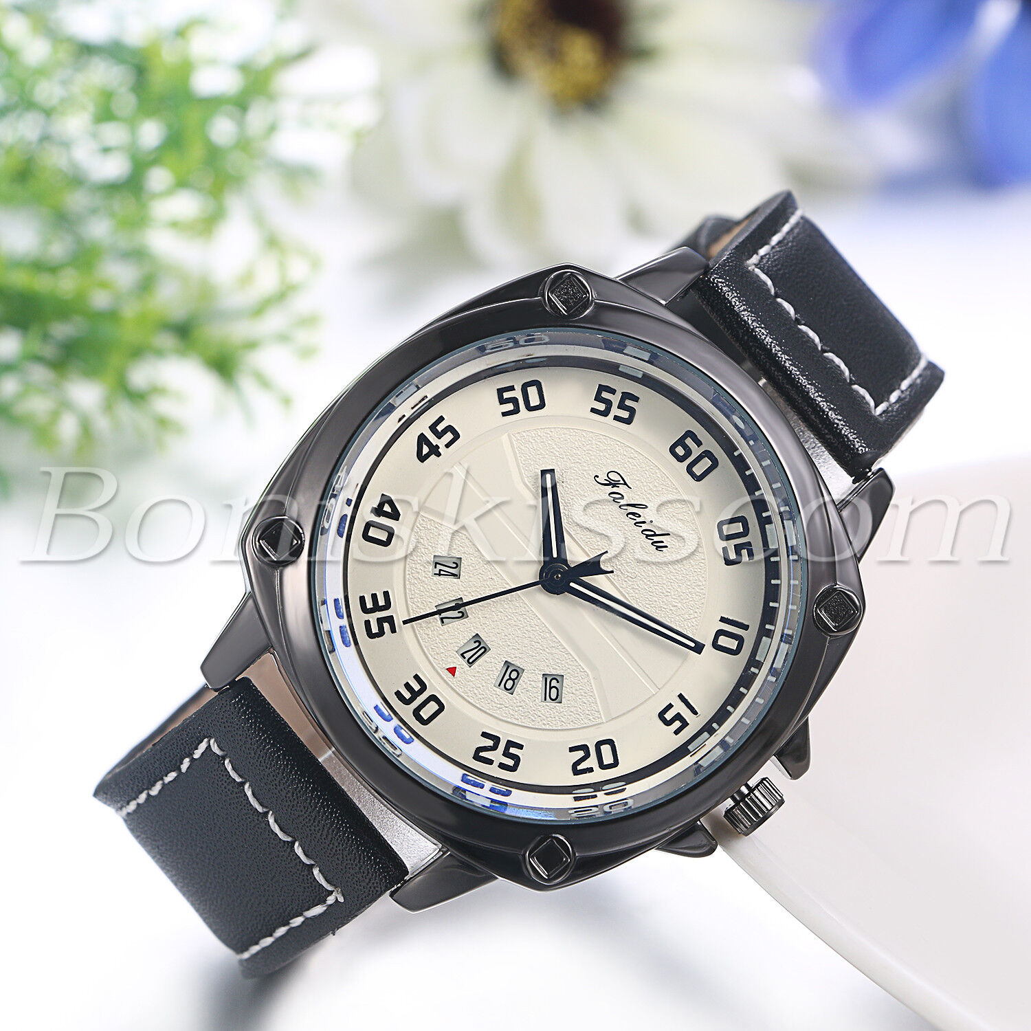 Men's Retro Leather Strap Date Analog Wrist Watch