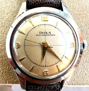 Vintage Doxa bulls eye dial cross hair sport 1950's watch Rare all steel works