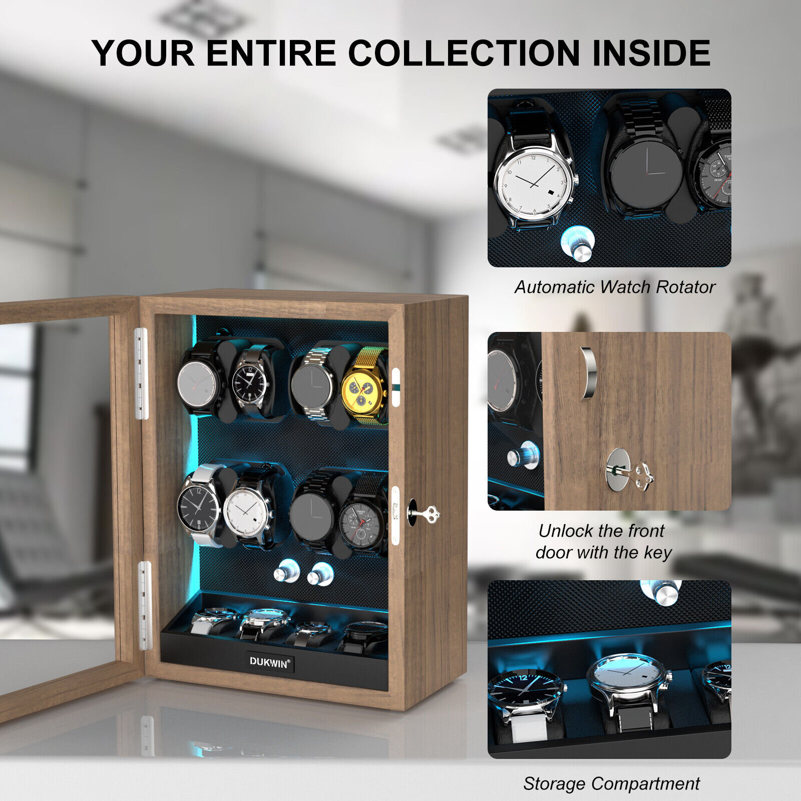 Quiet Motor Watch Winder Display & Storage