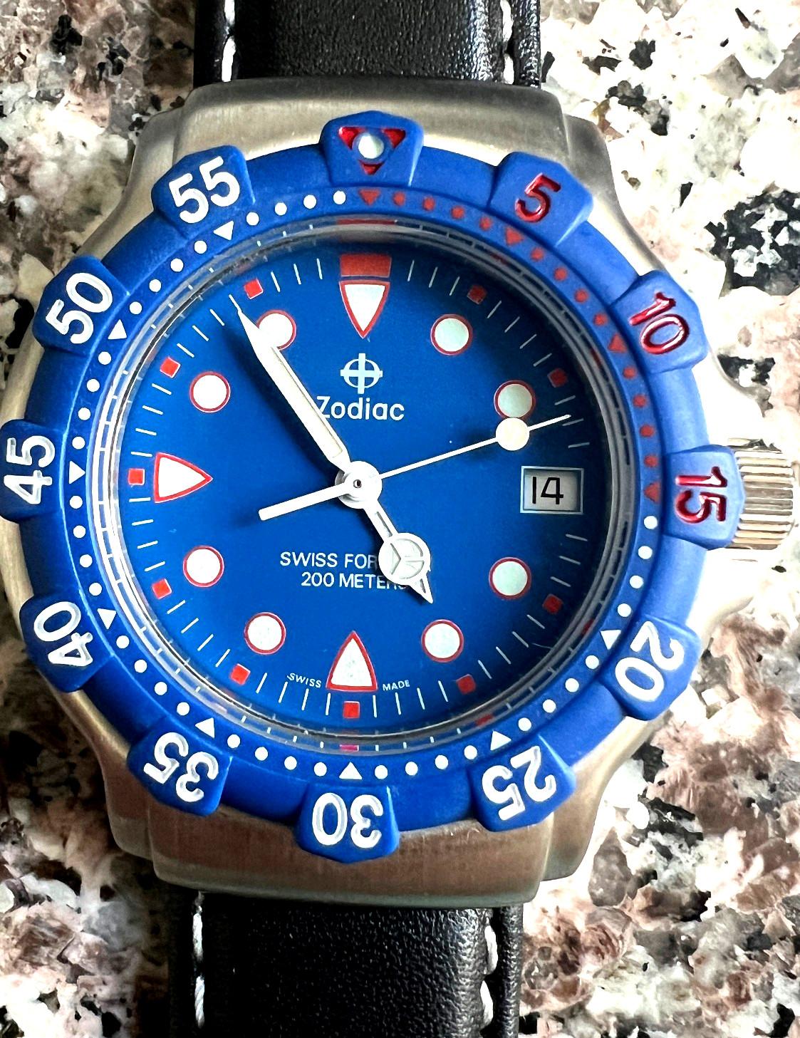 Vintage Zodiac Diver Professional Red Dot 1980's All steel NOS Serviced