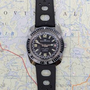 Vtg American Time Skin Diver Mechanical Dive Watch Date Rubber Strap RUNNING