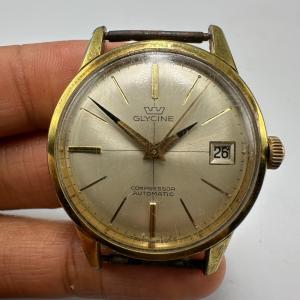 Glycine Compressor Automatic Watch Men Gold Tone Date Window 34mm No Band