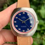 Glycine Compressor Automatic Date Blue Dial Stainless Steel Wristwatch NOS