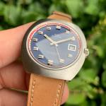 Glycine Compressor Automatic Date Blue Dial Stainless Steel Wristwatch NOS