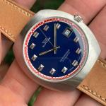 Glycine Compressor Automatic Date Blue Dial Stainless Steel Wristwatch NOS