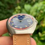 Glycine Compressor Automatic Date Blue Dial Stainless Steel Wristwatch NOS