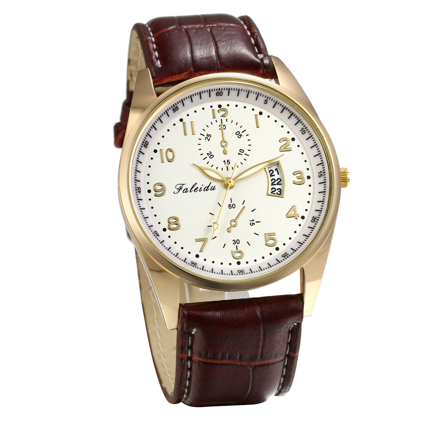 Men's Leather Band Quartz Analog Dress Watch