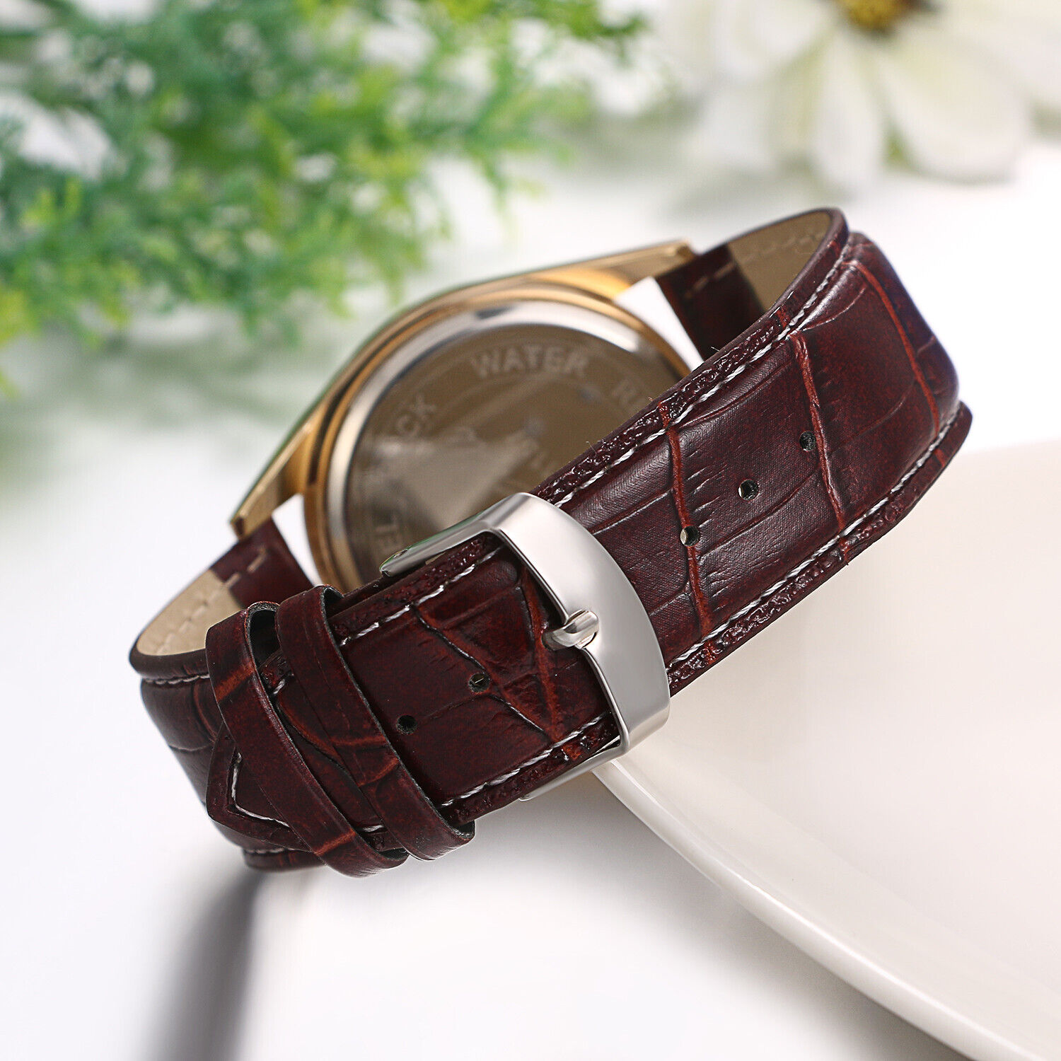 Men's Leather Band Quartz Analog Dress Watch