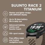 SUUNTO Race 2 GPS Sports Watch, 1.5" AMOLED Touchscreen w/Crown, 16 Days Battery Life, Training Metrics and Recovery Insights, Dual-GNSS, 32GB Global Offline Maps, Lightweight, Titanium Trail