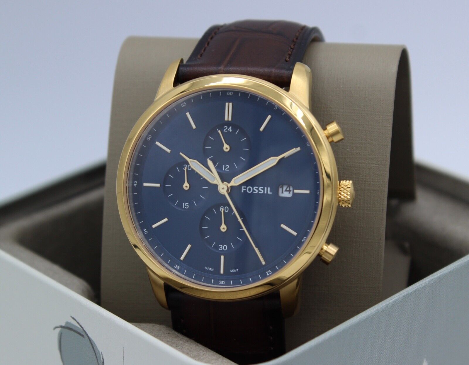 Fossil Minimalist Neutra Brown Gold Blue Croco Men's Watch