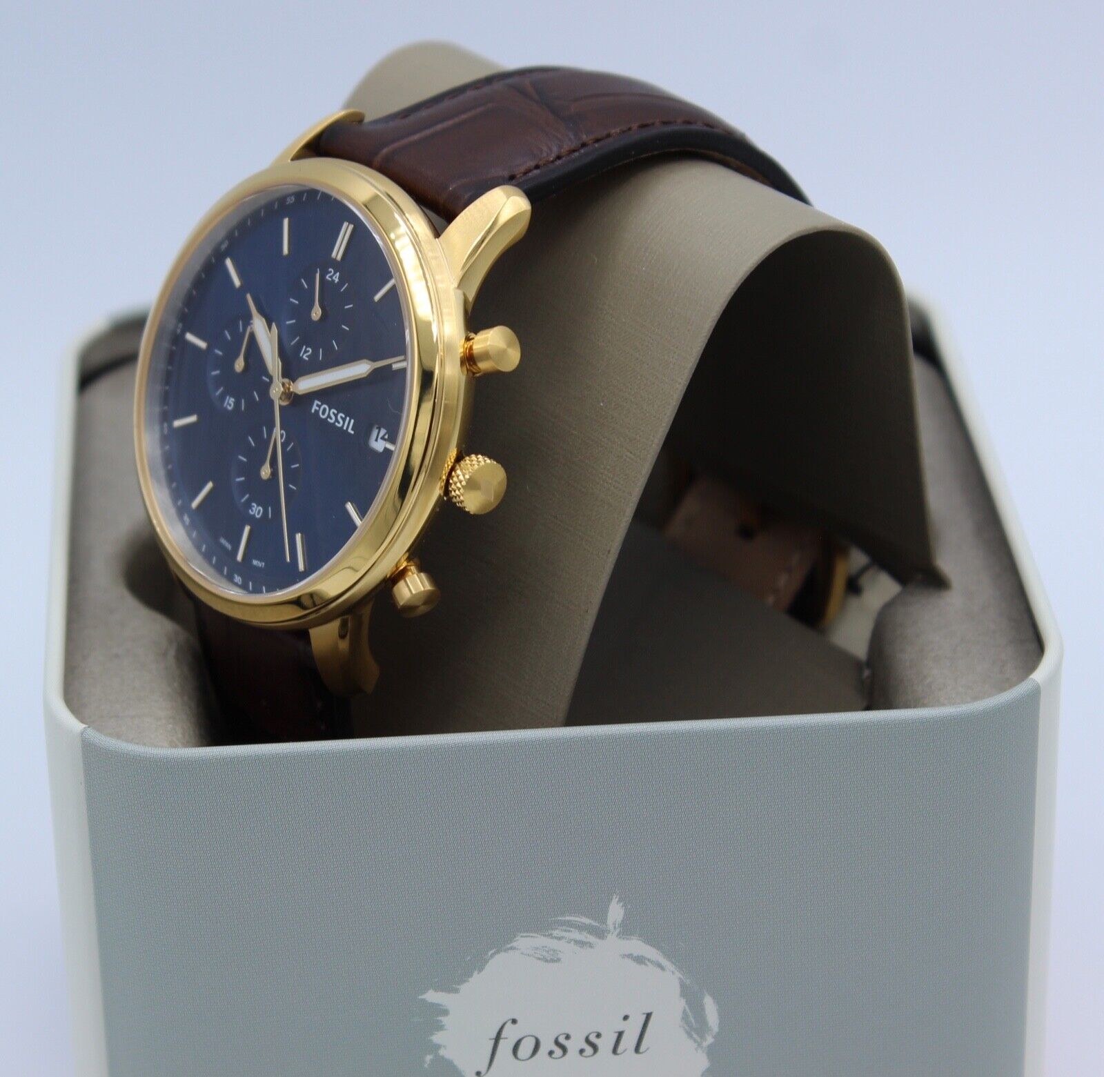 Fossil Minimalist Neutra Brown Gold Blue Croco Men's Watch