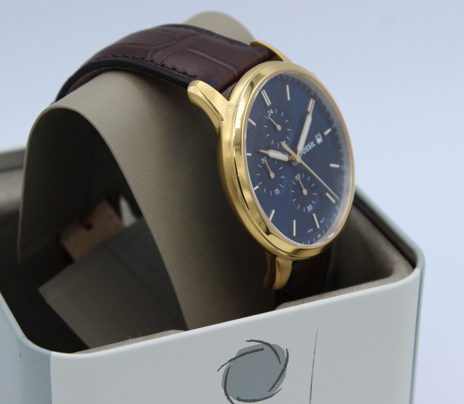 Fossil Minimalist Neutra Brown Gold Blue Croco Men's Watch