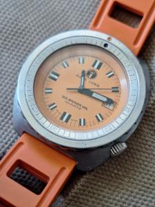 Rare U.S. Divers Co. Aqua Lung ETA Quartz Watch Orange Dial By Doxa Aubry Era