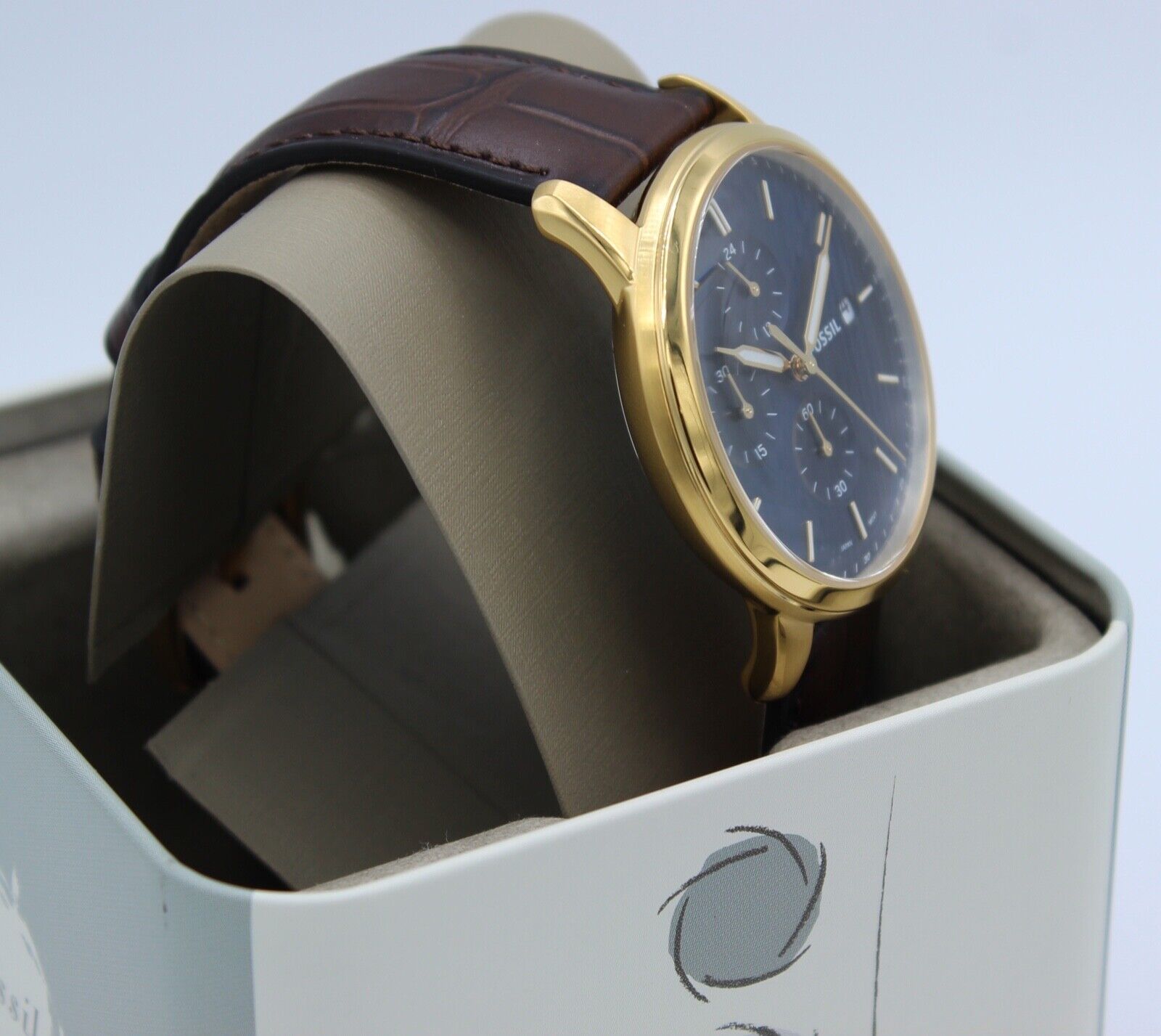 Fossil Minimalist Neutra Brown Gold Blue Croco Men's Watch