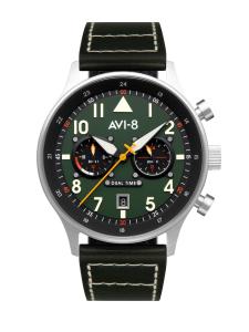 AVI-8 Hawker Hurricane Carey Dual Time Green / Leather | Green Dial 44mm Wristwa