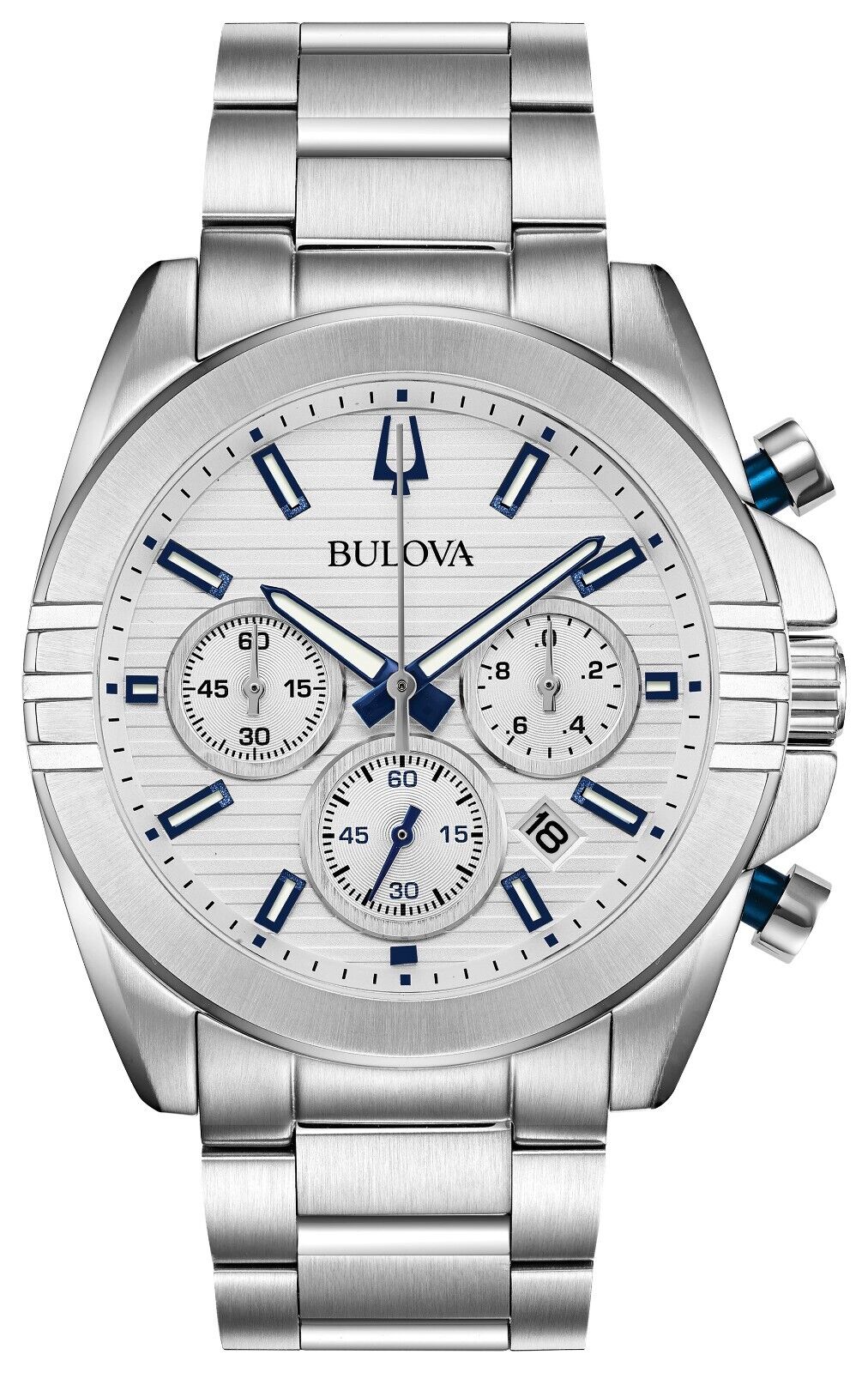 Bulova Men's Silver Chronograph Quartz Watch 44MM