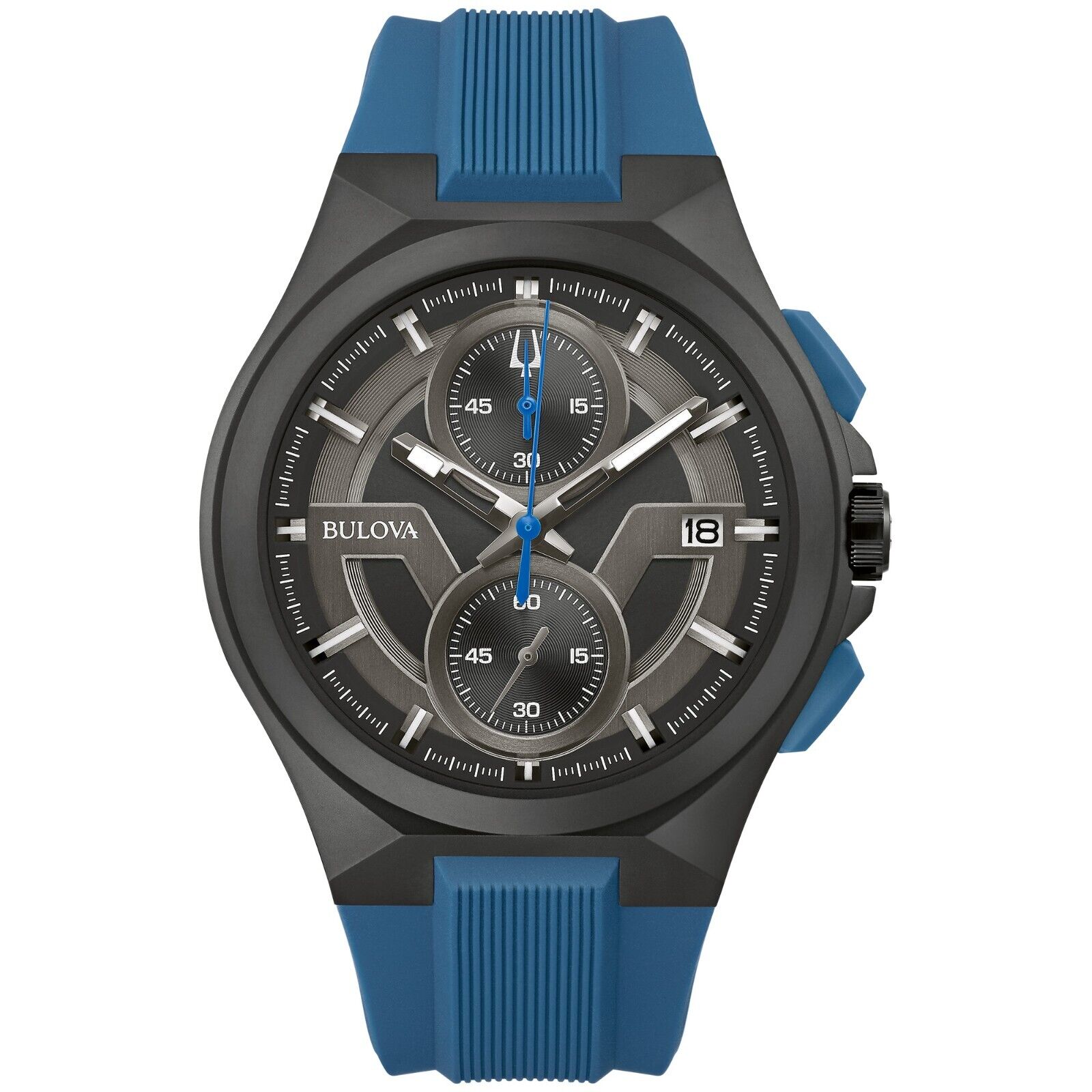 Bulova Men's Quartz Chronograph Calendar Black Blue Watch