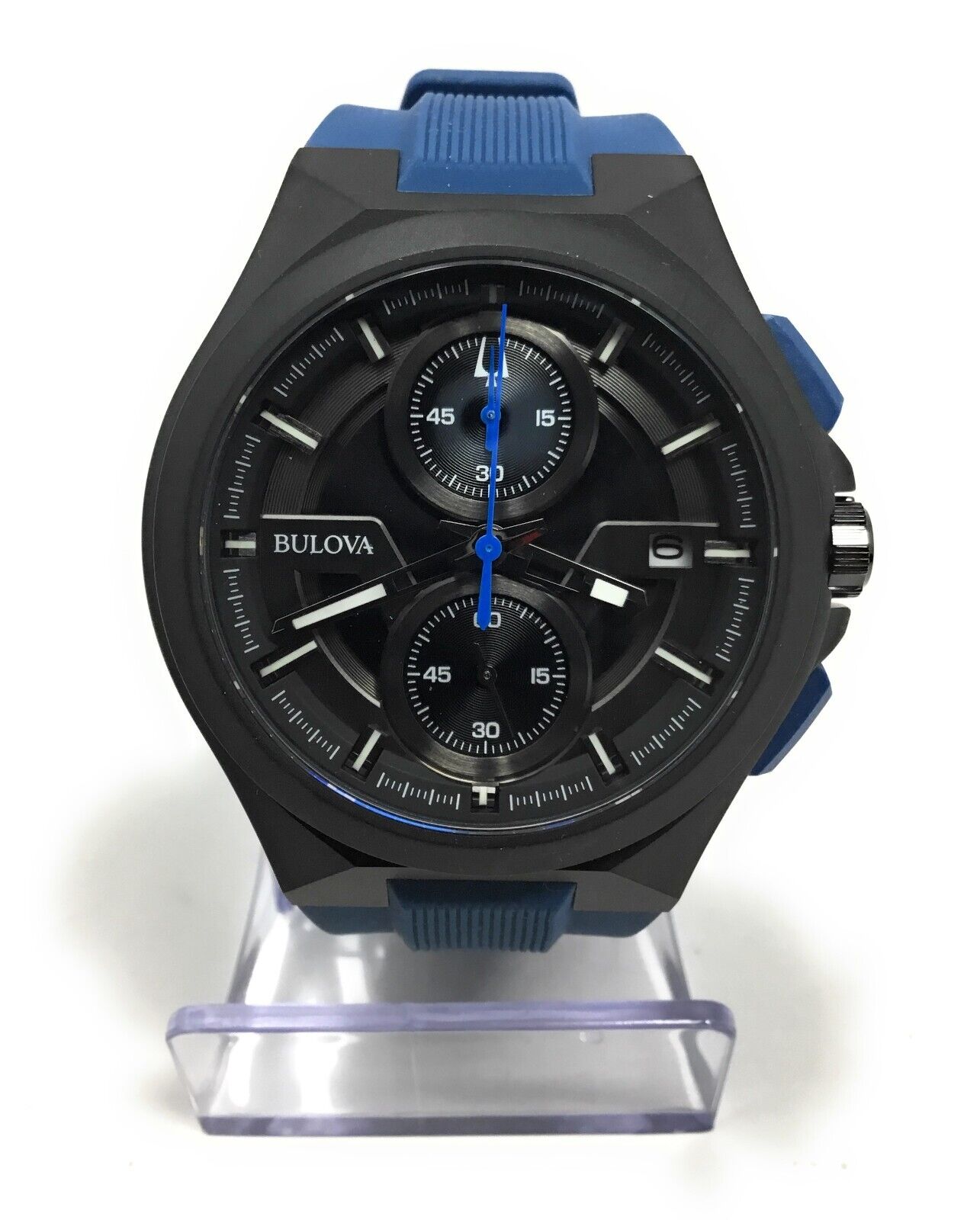 Bulova Men's Quartz Chronograph Calendar Black Blue Watch