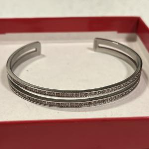 WALDOR & CO Double Row Rhinestones Silver Cuff 7"