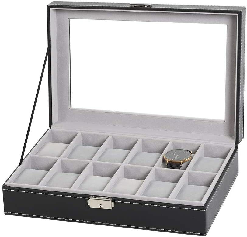 Lockable Leather Watch Display Case with 12 Slots