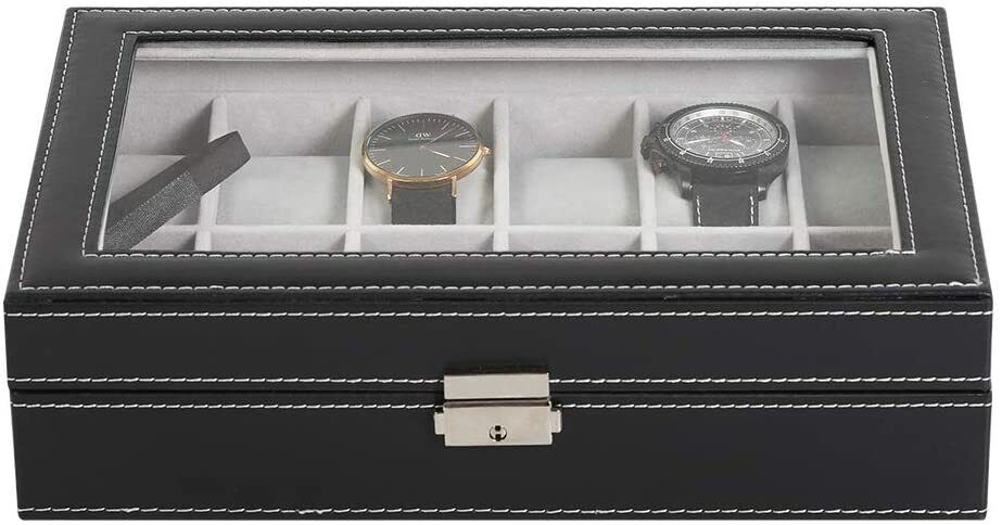Lockable Leather Watch Display Case with 12 Slots
