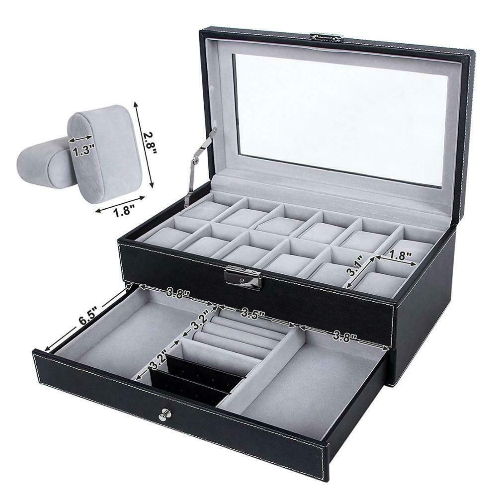 Leather Watch Box Organizer with 12 Slots