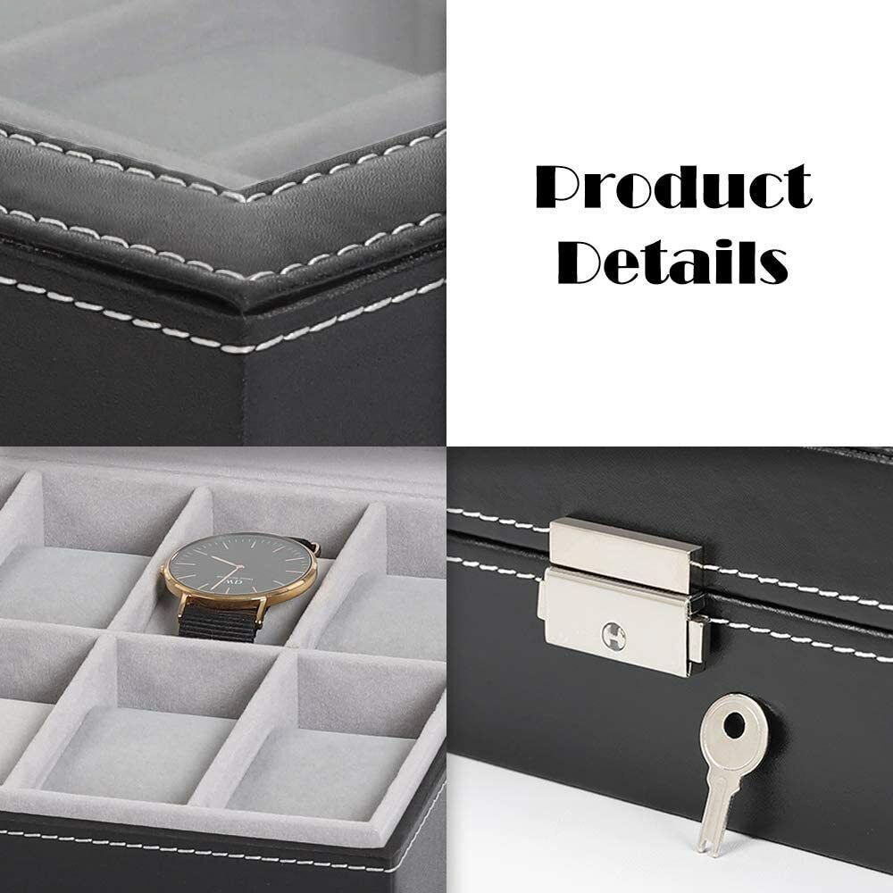 Lockable Leather Watch Display Case with 12 Slots