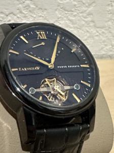 Earnshaw Men's Black Leather Band Watch Power reserve 8080