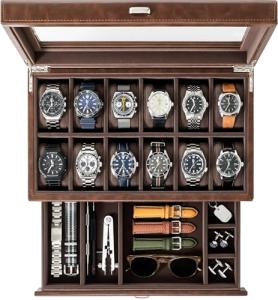 TAWBURY 12-Slot Watch Box for Men - Brown