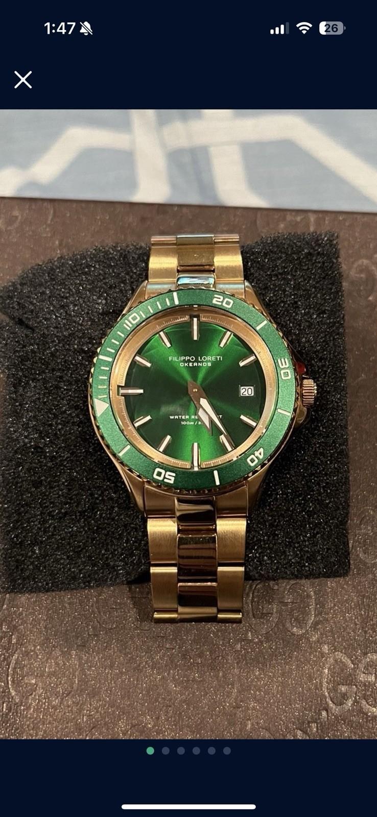 FILIPPO LORETI OKEANOS: Rose Gold Steel Band/Green Dial Men's Wristwatch