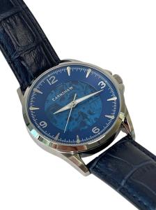 Earnshaw ES-8216 Automatic Watch Lincoln Skeleton Blue Leather Band MSRP $430