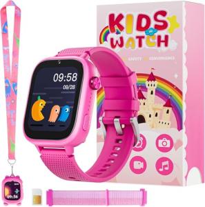 OKYUK Kids Smart Watch Gift for Girls Age 5-12, 4G Kids Watch 47 Games, HD Touch Screen Two-Way Calling Feature, School Settings, SOS, Birthday Gift for Boys and Girls Ages 7 8 9 10 (Red)