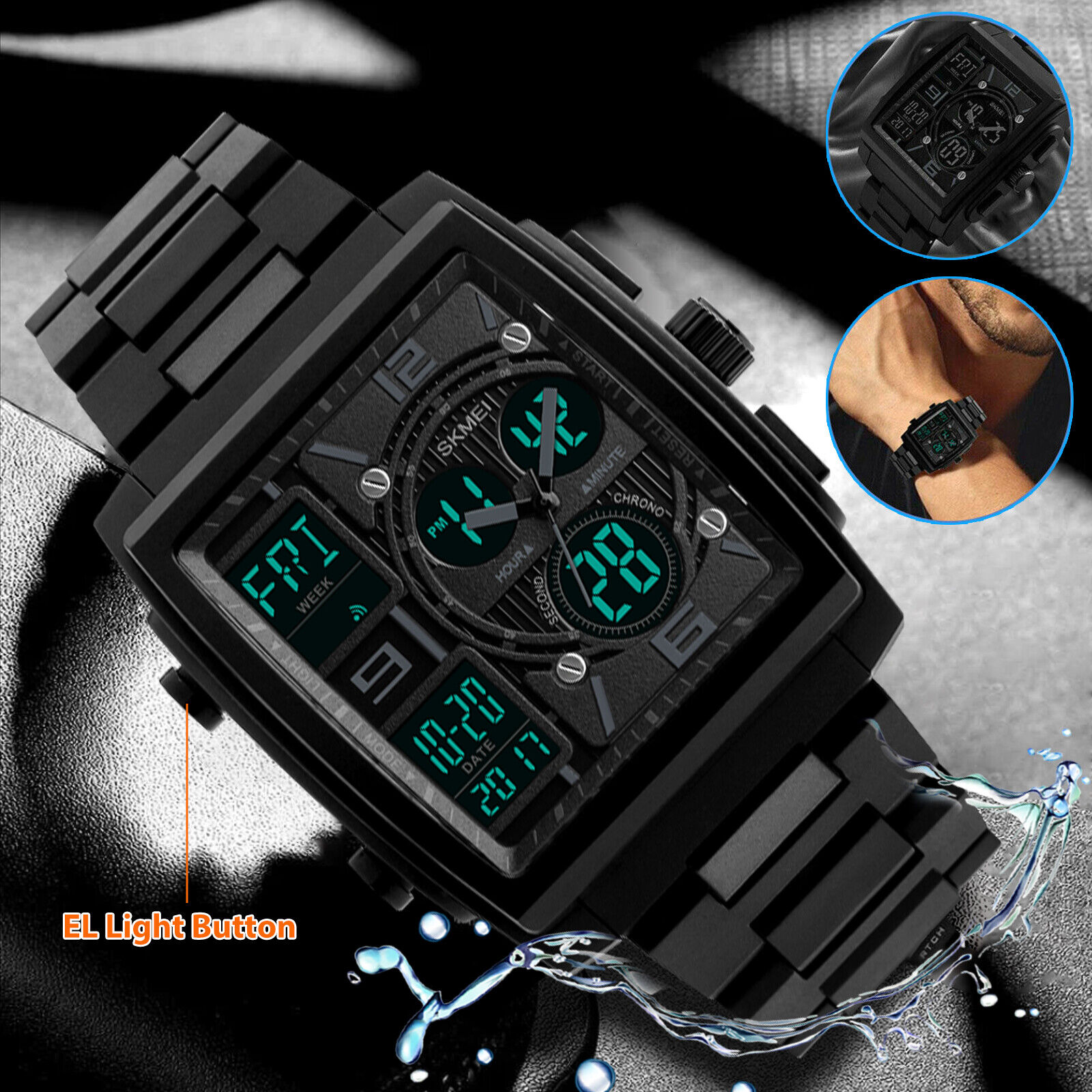Men's Military Sport Watch with LED Analog Chronograph