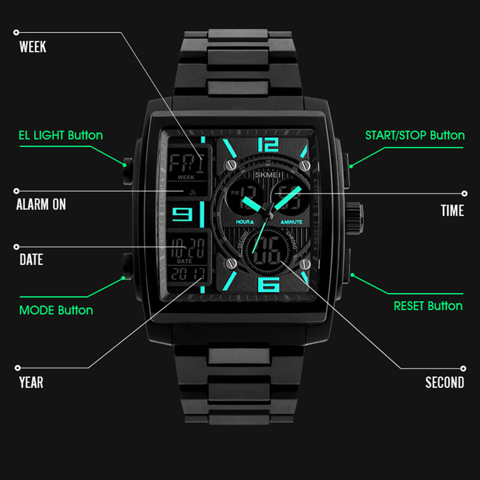 Men's Military Sport Watch with LED Analog Chronograph